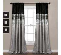 Lush Decor Night Sky Window Curtain Panel, Single, 42" W x 95" L, Black & Gray - Sequin Curtains - Sparkle & Color Block Design - Modern Glam Decor - Long Curtains For Bedroom & Living Room