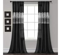 Lush Decor Night Sky Window Curtain Panel, Single,42" W x 95" L, Black - Sequin Curtains - Sparkle & Color Block Design - Modern Glam Decor - Long Curtains For Bedroom & Living Room