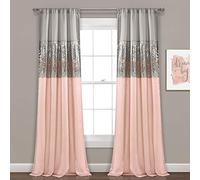 Lush Decor Night Sky Window Curtain Panel, Single, 42" W x 95" L, Gray & Blush - Sequin Curtains - Sparkle & Color Block Design - Modern Glam Decor - Long Curtains For Bedroom & Living Room