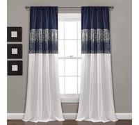 Lush Decor Night Sky Window Curtain Panel, Single, 42" W x 95" L, Navy & White - Sequin Curtains - Sparkle & Color Block Design - Modern Glam Decor - Long Curtains For Bedroom & Living Room
