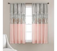 Lush Decor Night Sky Window Curtain Panel, Single, 442" W x 63" L, Gray & Blush - Sequin Curtains - Sparkle & Color Block Design - Modern Glam Decor - Short Curtains For Bedroom & Living Room