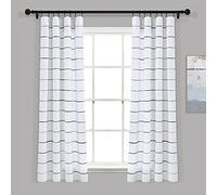 Lush Decor Ombre Stripe Yarn Dyed Cotton Window Curtain Panel Set - Colorful Tufted Yarn Stripe Detail - 2 Window Panels - 40" W x 63" L, Navy