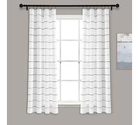 Lush Decor Ombre Stripe Yarn Dyed Cotton Window Curtain Panel Set - Colorful Tufted Yarn Stripe Detail - 2 Window Panels - 40" W x 63" L, Gray