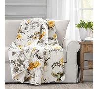 Lush Decor Penrose Floral Throw Blanket, 60" x 50", Yellow and Gray, 60" x 50"