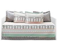 Lush Decor Pink-and-Turquoise Llama Striped 6-Piece Daybed Cover Bed Set
