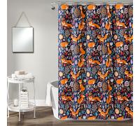 Lush Decor Pixie Fox Shower Curtain, 72" W x 72" L, Navy - Whimsical Floral & Fox Pattern - Fun Kids Shower Curtain - Woodland Kids Bathroom Decor