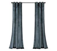 Lush Decor Prima Velvet Curtains Color Block Room Darkening Window Panel Set for Living, Dining, Bedroom (Pair), 95" L, Slate Blue