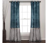 Lush Decor Prima Velvet Curtains Color Block Room Darkening Window Set for Living, Dining, Bedroom, 84 in L Panel Pair, Blue & Gray
