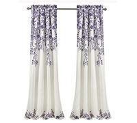 Lush Decor Purple and Gray Tanisha Curtains Room Darkening Floral Vine Print Design Window Panel Set (Pair), 95 in x 52