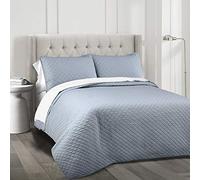 Lush Decor Quilt Diamond Pattern Solid 3 Piece Oversized Bedding Blanket Bedspread Set, Cotton Polyester, Blue, Full/Queen