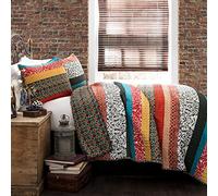 Lush Decor Quilt Reversible 3 Piece Bohemian Design Bedding Set, Cotton, Turquoise & Tangerine, Full/Queen