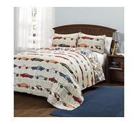 Lush Decor Race Cars 2 Piece Quilt Set, Blue/Orange, Twin