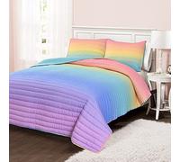 Lush Decor Rainbow Ombre 3 Piece Quilt Set, Full/Queen, Rainbow & Turquoise