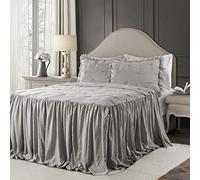 Lush Decor Ravello Pintuck Bed in a Bag Soft Reversible Printed Comforter & Sheet Set, Polyester, Light Gray, Queen