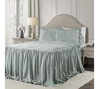 Lush Decor Ravello Pintuck Ruffle Skirt Bedspread Set - Luxe 3 Piece Ruffled Bedding Set - Traditional Glam & Farmhouse Inspired Bedroom Decor - King, Blue