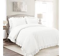 Lush Decor Reyna 100% Cotton 3 Piece Duvet Cover Set, Full/Queen, Pure White