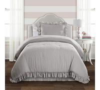 Lush Decor Reyna Comforter Light Gray Ruffled 2 Piece Set with Pillow Sham Twin XL Size Bedding, Polyester