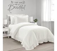 Lush Decor Reyna Ruffle 100% Cotton Duvet Cover Set - 2 Piece Cozy Ruffled Bedding Set - Timeless Elegance and Comfort For Teen or Dorm Room- Twin XL, White