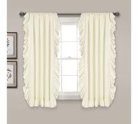 Lush Decor Reyna Ruffle Window Curtain Panel Set for Living, Dining, Bedroom (Pair), 54" W x 63" L, Ivory