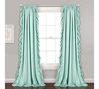 Lush Decor Reyna Ruffle Window Curtain Panel Set, Pair, 54" W x 84" L, Light Blue - Flowy Curtain - Romantic Ruffle Curtains for Bedroom, Living room, or Dining Room - Farmhouse & Cottage Home Decor