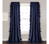Lush Decor Reyna Ruffle Window Curtain Panel Set, Pair, 54" W x 84" L, Navy - Flowy Curtain Set - Romantic Ruffle Curtains for Bedroom, Living room, or Dining Room - Farmhouse & Cottage Home Decor