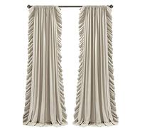 Lush Decor Reyna Ruffle Window Curtain Panel Set, Pair, 54" W x 95" L, Wheat - Flowy Curtain Set - Romantic Ruffle Curtains for Bedroom, Living room, or Dining Room - Farmhouse & Cottage Home Decor