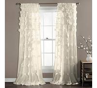Lush Decor Riley Light Filtering Window Curtain Panel, Single 54" W x 95" L, Ivory - Cute Curtains for Bedroom - Bow Decor - Coquette Curtains for Windows