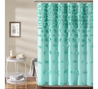 Lush Decor Riley Shower Curtain, 72" W x 72" L, Aqua - Luxury Shower Curtain With Bows - Charming Texture - Beautiful & Elegant Girly Bathroom Accessory - Romantic, Vintage Glam Bathroom Decor