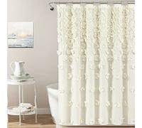 Lush Decor Riley Shower Curtain, 72" W x 72" L, Ivory - Luxury Shower Curtain With Bows - Charming Texture - Beautiful & Elegant Girly Bathroom Accessory - Romantic, Vintage Glam Bathroom Decor