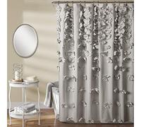 Lush Decor Riley Shower Curtain, 72" W x 72" L, Light Gray - Luxury Shower Curtain With Bows - Pretty Texture - Beautiful & Elegant Girly Bathroom Accessory - Romantic, Vintage Glam Bathroom Decor
