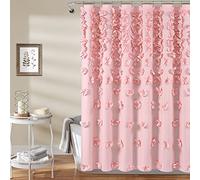 Lush Decor Riley Shower Curtain, 72" W x 72" L, Pink - Luxury Shower Curtain With Bows - Charming Texture - Beautiful & Elegant Girly Bathroom Accessory - Romantic, Vintage Glam Bathroom Decor
