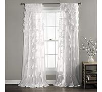 Lush Decor Riley Window Curtain Panel - Charming Handmade Bow Details - Elegant Light Filtering Single Curtain for Living Room, Dining Room, or Bedroom - 54" W x 108" L, White