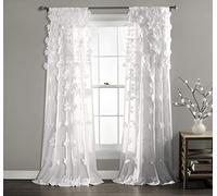 Lush Decor Riley Window Curtain Panel - Charming Handmade Bow Details - Elegant Light Filtering Single Curtain for Living Room, Dining Room, or Bedroom - 54" W x 95" L, White