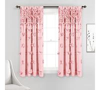 Lush Decor Riley Window Curtain Panel - Charming Handmade Bow Details - Elegant Light Filtering Single Curtain for Living Room, Dining Room, or Bedroom - 54" W x 63" L, Pink