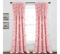 Lush Decor Riley Window Curtain Sheer Ruffled Textured Bow Window Panel for Living, Dining Room, Bedroom (Single), 54" W x 84" L, Pink