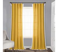 Lush Decor Rosalie Farmhouse Window Curtains Rustic Style Panel Set for Living, Dining Room Bedroom (Pair), 54" W x 84" L, Yellow