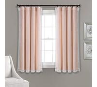 Lush Decor Rosalie Light Filtering Window Curtain Panel Set- Pair- Vintage Farmhouse & French Country Style Curtains - Timeless Dreamy Drape - Romantic Lace Trim - 54" W x 84" L, Blush