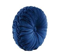 Lush Decor Round Pleated Soft Velvet Decorative Pillow, 15", Navy