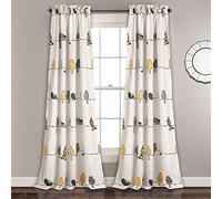 Lush Decor Rowley Birds Light Filtering Window Curtain Panels, Pair, 52" W x 108" L, Yellow & Gray - Colorful Floral Print - Whimsical & Playful Bird Curtains For Bedroom, Living Room, Or Dining Room