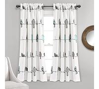 Lush Decor Rowley Birds Light Filtering Window Curtain Panels, Pair, 52" W x 63" L, Blue & Gray - Colorful Floral Print - Whimsical & Playful Bird Curtains For Bedroom, Living Room, Or Dining Room
