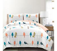 Lush Decor Rowley Birds Reversible Cotton 3 Piece Duvet Cover Set, King, Multi