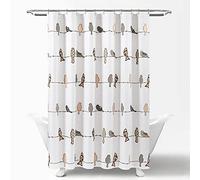 Lush Decor Rowley Birds Shower Curtain, 72” W x 72” L, Blush & Gray - Colorful Floral Bird Pattern - Whimsical & Playful Bird Shower Curtain - Farmhouse, Coastal, & Boho Bathroom Decor