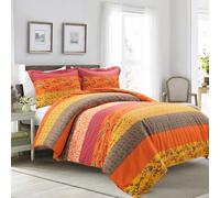 Lush Decor Royal Empire Duvet Cover Set - Reversible Striped Bold Colorful Bohemian Patterns - Soft 100% Cotton Comfort - 3 Piece Bedding Set - King, Tangerine