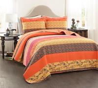 Lush Decor Royal Empire Reversible Cotton Quilt Set - 3 Piece Striped Bedding Set - Bold & Colorful Bohemian Patterns - Soft Cotton Feel - Full/Queen, Tangerine