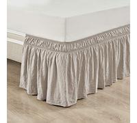 Lush Decor Ruched Ruffle Elastic Easy Wrap Around Bedskirt, Queen/King/Cal King, Neutral