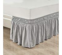 Lush Decor Ruched Ruffle Elastic Easy Wrap Around Bedskirt, Queen/King, Light Gray