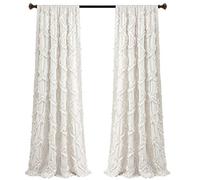 Lush Decor Ruffle Diamond Curtains Textured Window Panel Set for Living, Dining Room, Bedroom (Pair), 95” x 54”, White