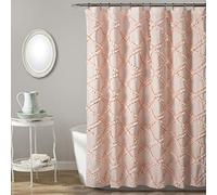 Lush Decor Ruffle Diamond Shower Curtain | Textured Vintage Chic Farmhouse Style Design, Blush, Polyester, 72" W x 72" L (Pack of 1)