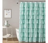 Lush Decor Ruffle Shower Curtain | Floral Textured Vintage Chic Farmhouse Style Design, Light Turquoise, 72" x 72"