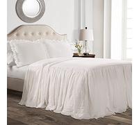 Lush Decor Ruffle Skirt Bedspread Set - 3 Piece Luxurious Farmhouse Bedding Set - Elegant, Charming Ruffle Detail - Timeless Style & Classic Design - Soft and Lightweight - King, White